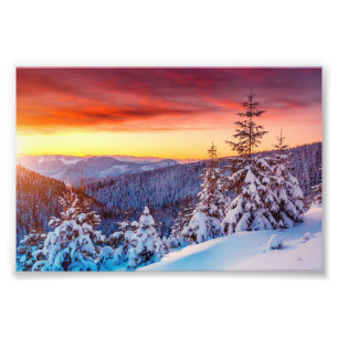 Sunset Mountain Winter Scene Photo Print