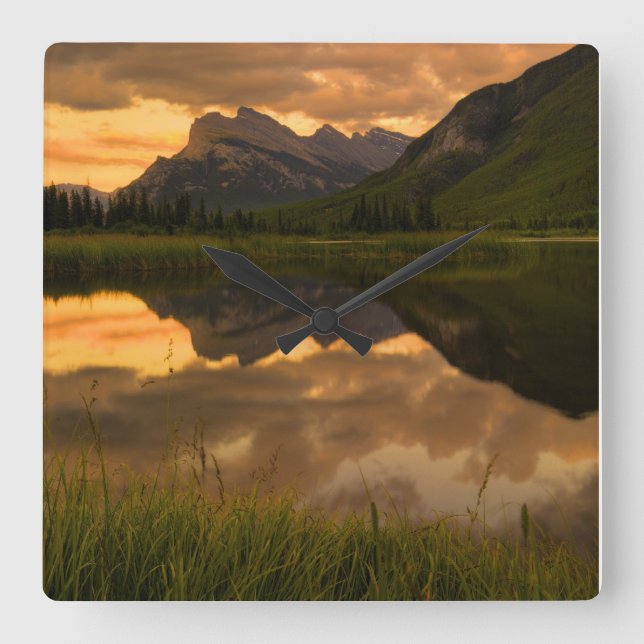Sunset & Mountains, Alberta Canada Square Wall Clock (Front)
