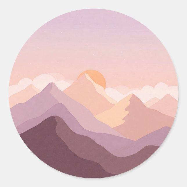 Sunset Mountains Classic Round Sticker (Front)