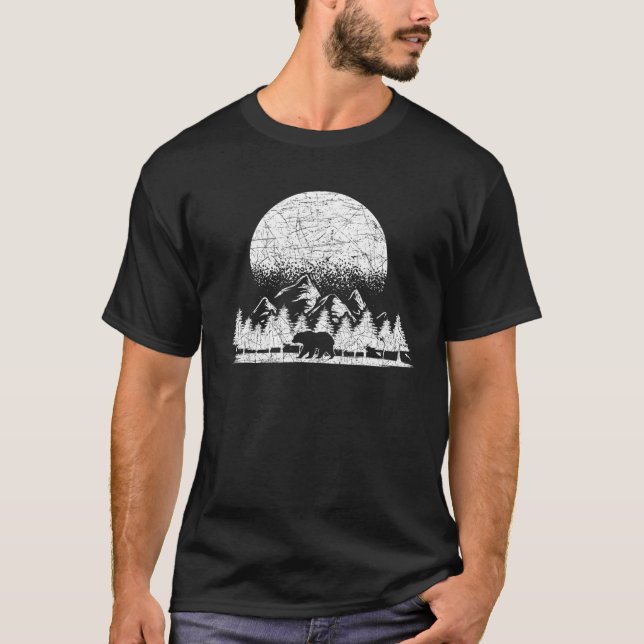 Sunset Mountains Nature Forest Animal Bear Wildlif T-Shirt (Front)