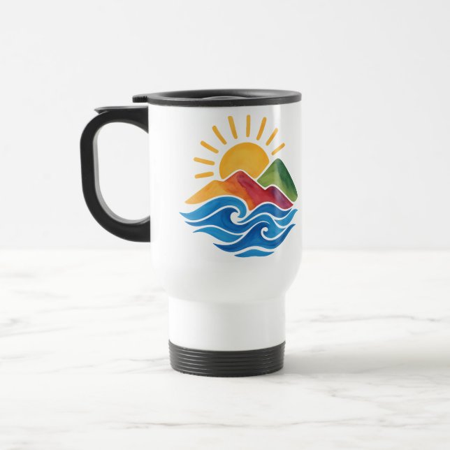 Sunset Mountains Ocean Travel Mug (Left)