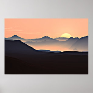 Sunset Mountains Silhouette Poster