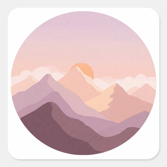 Sunset Mountains Square Sticker (Front)