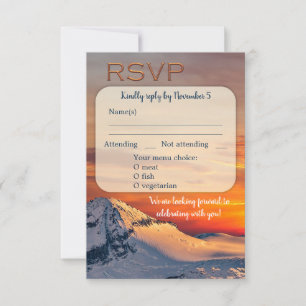 Sunset Mountains Winter Wedding Menu RSVP Card