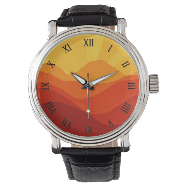 Sunset Mountains with Sunbeams Illustration -15662 Watch (Front)