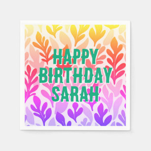 sunset nature leaf ombre Happy Birthday Napkin