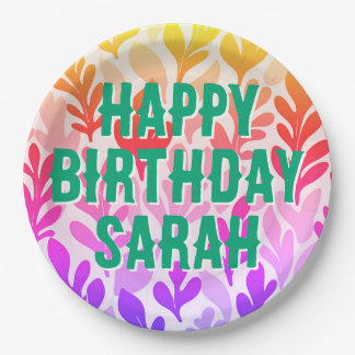 sunset nature leaf ombre Happy Birthday  Paper Plate