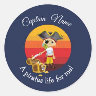 Sunset Nautical Boy Party Pirate Classic Round Sticker