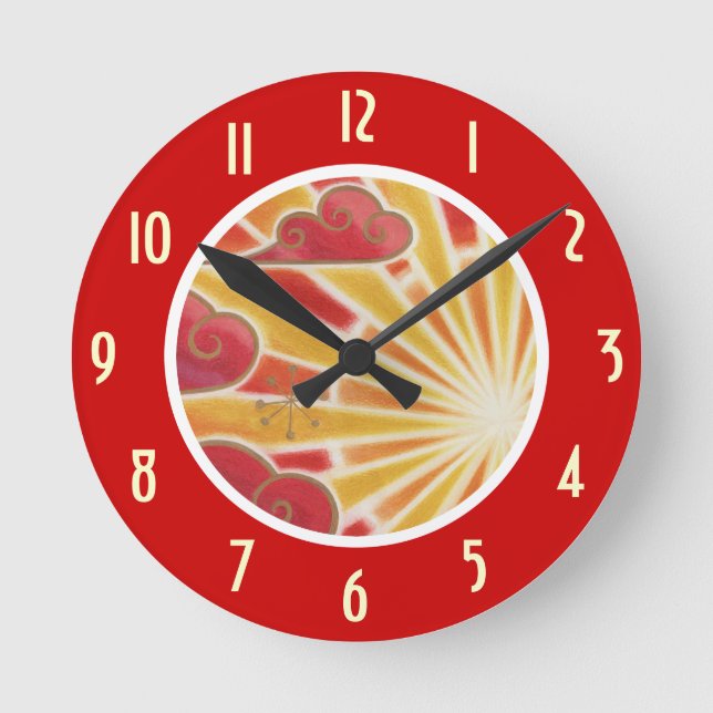 Sunset 'Numbers' clock round red (Front)