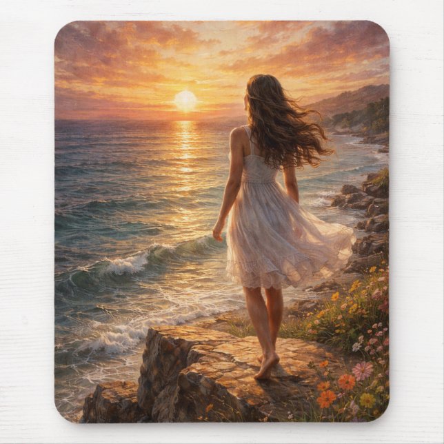 Sunset Ocean Aesthetic Mouse Pad (Front)