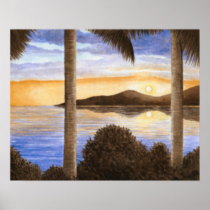 Sunset Ocean Beach Sea View 166 Poster