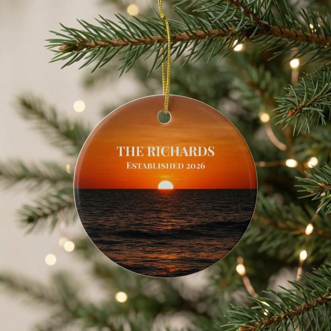 Sunset Ocean Custom Name Ceramic Tree Decoration (Creator Uploaded)