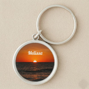 Sunset Ocean Custom Name Key Ring