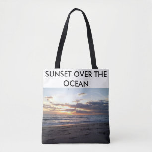 Sunset Ocean Evening Coastal Text Design Tote Bag