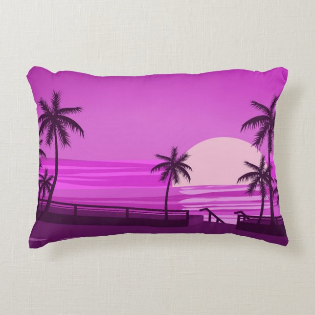 Sunset,  ocean,  evening,  palm trees sea shore,   decorative cushion (Front)