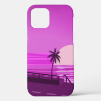 Sunset, ocean, evening, palm trees sea shore,