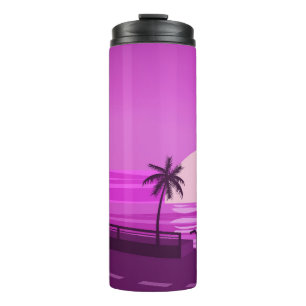 Sunset, ocean, evening, palm trees sea shore, thermal tumbler
