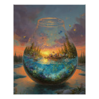 Sunset Ocean Fantasy in Glass Sphere Art