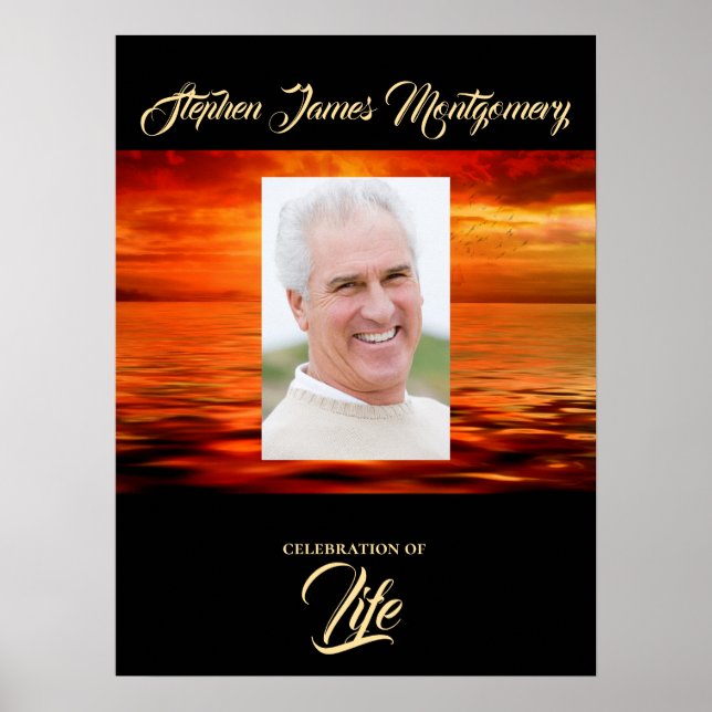Sunset Ocean Horizon Celebration of Life Photo Poster (Front)