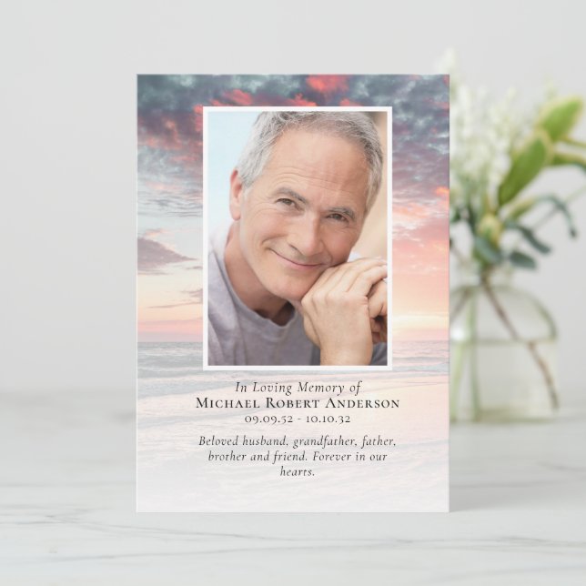 Sunset Ocean Photo Funeral Sympathy Thank You Card (Standing Front)