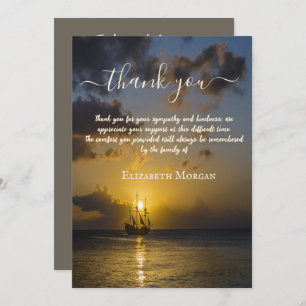 Sunset Ocean Sailboat Photo Celebration Of Life  Thank You Card