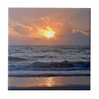 Sunset Ocean Sea Beach Orange Tile