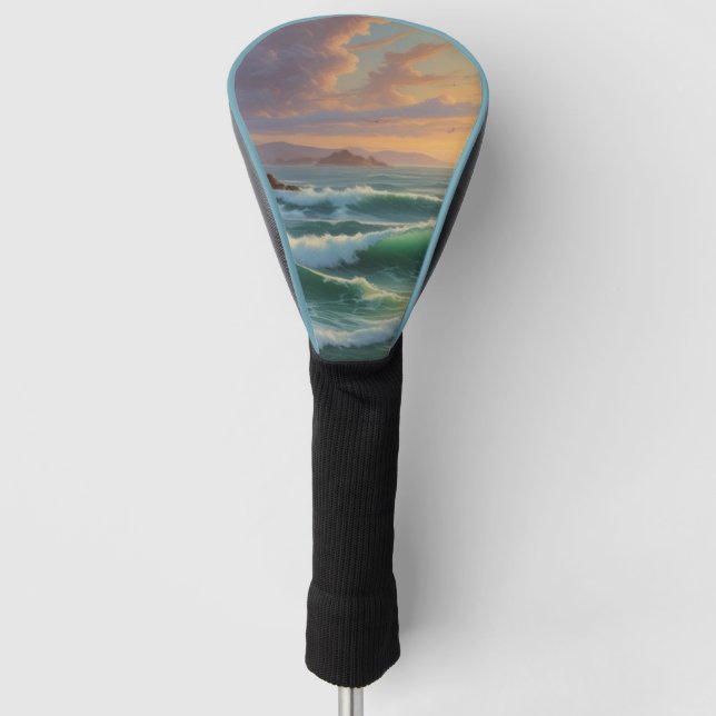 Sunset Ocean Seascape Painting Artwork Golf Head Cover (Front)