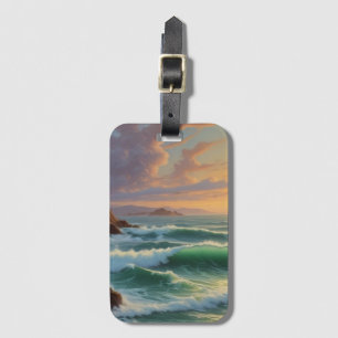 Sunset Ocean Seascape Painting Artwork Luggage Tag