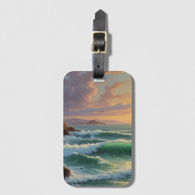 Sunset Ocean Seascape Painting Artwork Luggage Tag (Front Vertical)
