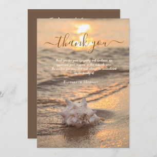 Sunset Ocean Seashell Photo Celebration Of Life  Thank You Card
