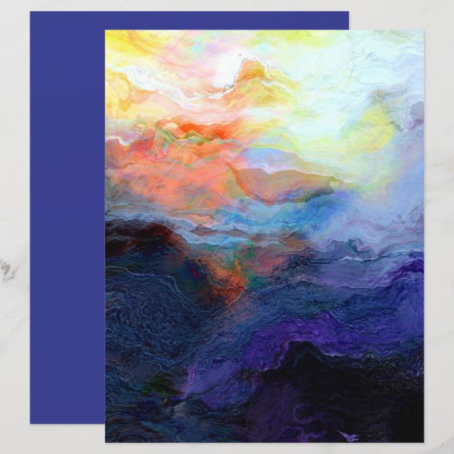 Sunset Ocean Watercolor 8.5x11 Scrapbook Paper (Front/Back)