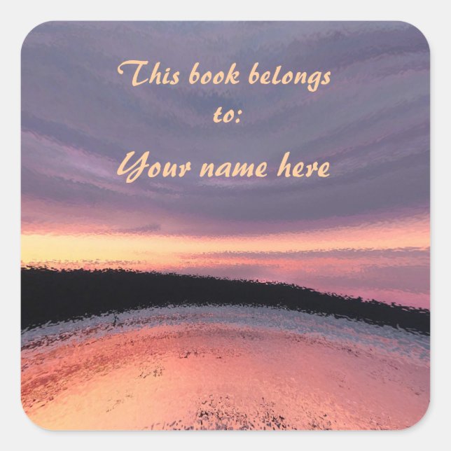 Sunset Ocean Waves Abstract Bookplate Square Sticker (Front)