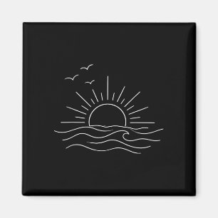 Sunset ocean waves minimal line art freedom design magnet