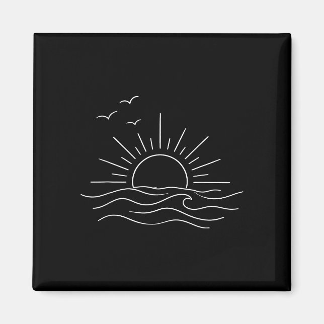 Sunset ocean waves minimal line art freedom design magnet (Front)
