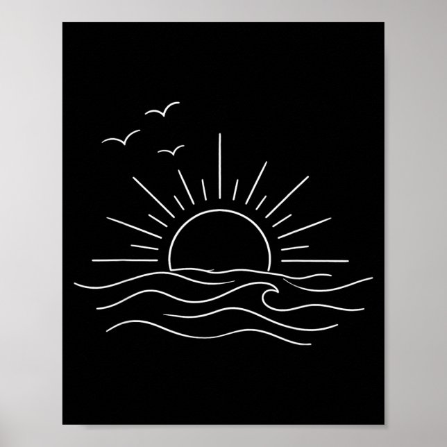 Sunset ocean waves minimal line art freedom design poster (Front)