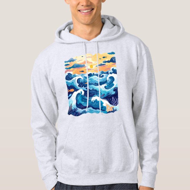 Sunset Ocean Waves T-Shirt – Artistic Sea and Sky  Hoodie (Front)