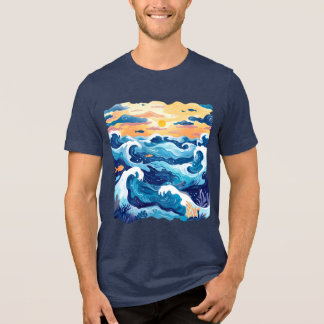 Sunset Ocean Waves T-Shirt – Artistic Sea and Sky  Tri-Blend Shirt