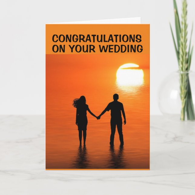 SUNSET OCEAN WEDDING MARRIAGE CONGRATULATIONS CARD (Front)