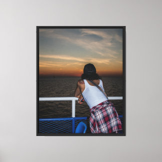 Sunset of the Boat Stretched Canvas Print