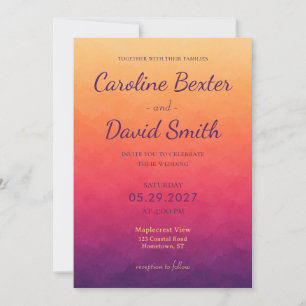Sunset Ombre Beachy Coastal Modern Wedding Invitation