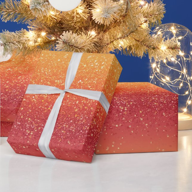 Sunset Ombre Mixed Orange Glitter Pattern Wrapping Paper (Holidays)
