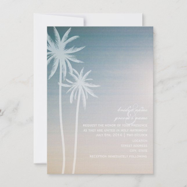 Sunset Ombré Palm Trees Beach Wedding Invitation (Front)