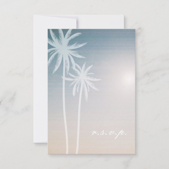 Sunset Ombré Palm Trees Beach Wedding RSVP Card (Front)