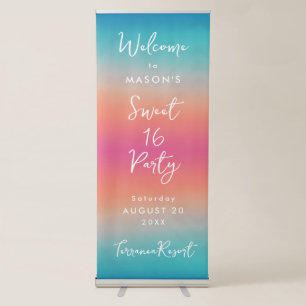 Sunset Ombre Turquoise to Pink Welcome Retractable Banner