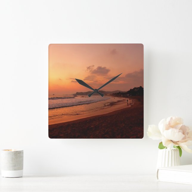 Sunset on a beach in Mexico Square Wall Clock (Home)