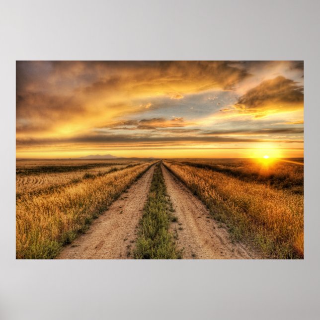 Sunset on a country road poster (Front)