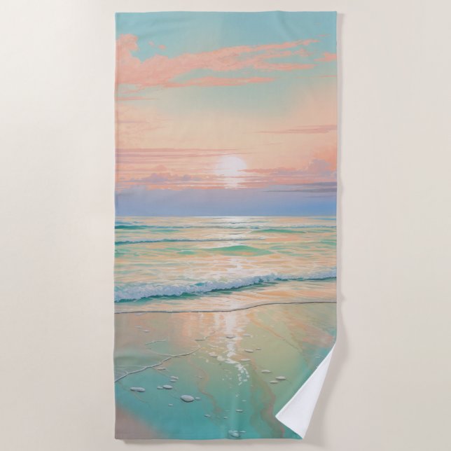 Sunset on a tranquil beach landscape beach towel (Front)