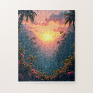 Sunset on a tropical jungle jigsaw puzzle