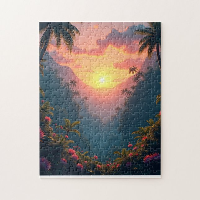 Sunset on a tropical jungle jigsaw puzzle (Vertical)