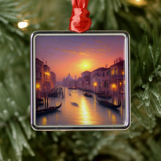 Sunset On A Venice Canal Digital Art   Metal Tree Decoration (Tree)